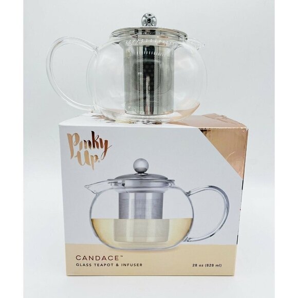 Pinky Up Candace Glass Teapot & Metal Infuser 28oz Capacity Loose Leaf Blooming - Picture 1 of 2